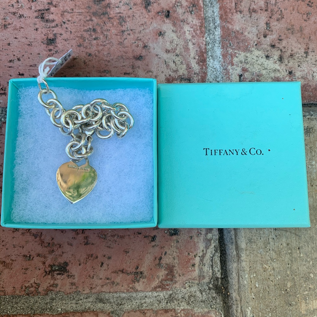 Tiffany & Co Sterling Silver Heart Charm Bracelet
